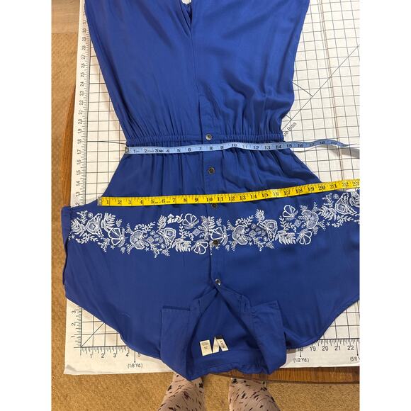 Roxy Blue Hawaiian Floral Short Sleeve Jumpsuit Pant Romper Women Medium - Picture 6 of 7